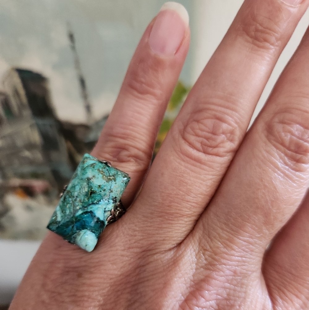 Vtg Turquoise Stone Sterling Silver Ring Size 7